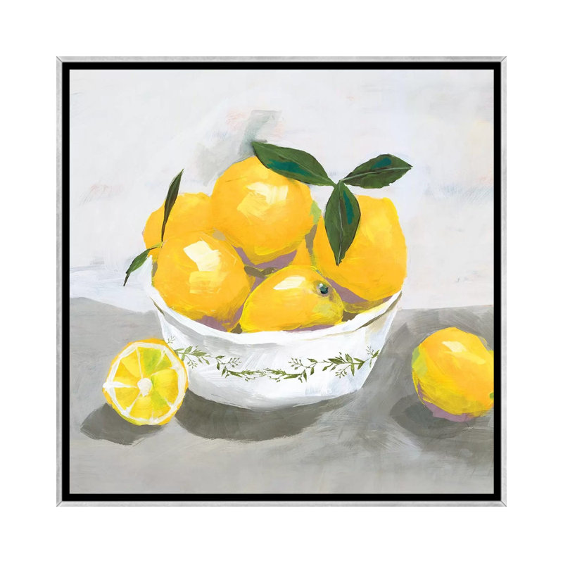 «Lemons» par Isabelle Z - impression d'art graphique, Pas de tapis, H 18 po x l 18 po x 1,5 po, Toile avec cadre argenté