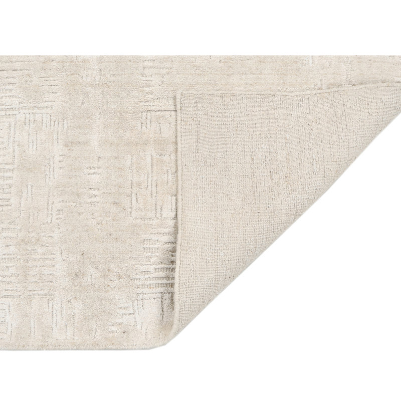 High-Quality Hand-Knotted Beige Area Rug, Rectangle 8' x 10'