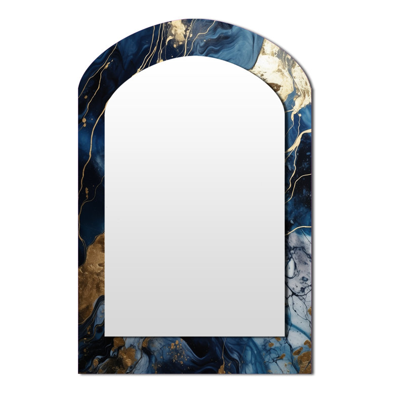 Exploring The Depths Of Blue Geode III - Marble Asymmetrical Mirror, Blue Arch Decorative Wall Mirror, Printed Metal Art