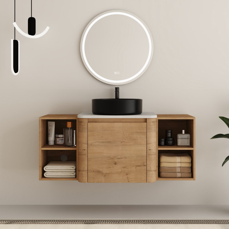 Eaton 48" Wall-Mounted Single Bathroom Vanity with Engineered Stone Top, Black, 48"