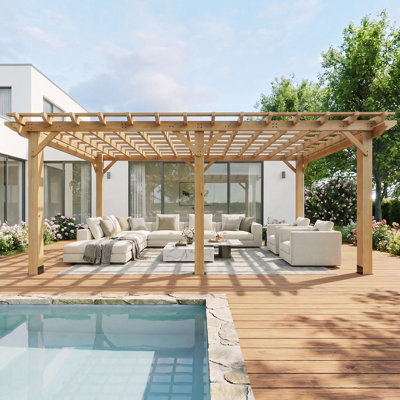 20 x 12 Ft Solid Wood Pergola for Backyard Patio, Freestanding Outdoor Shade Structure for Garden Deck & Poolside, Natural Wooden Grape Trellis for Climbing Vines, Wind-Resistant Design