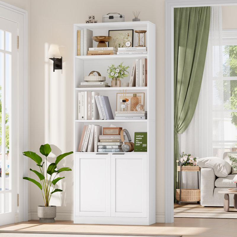 Bibliothèque de rangement H 73,2 "avec armoire à 2 portes, Blanc