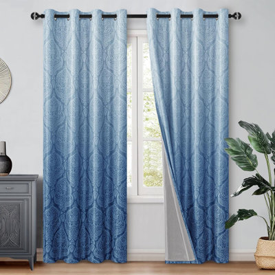 Rideaux occultant à 2 panneaux pour la chambre à coucher - Rideaux à double couche isolants et isolants à motif damassé avec œillets pour le salon, rideau de fenêtre dégradé