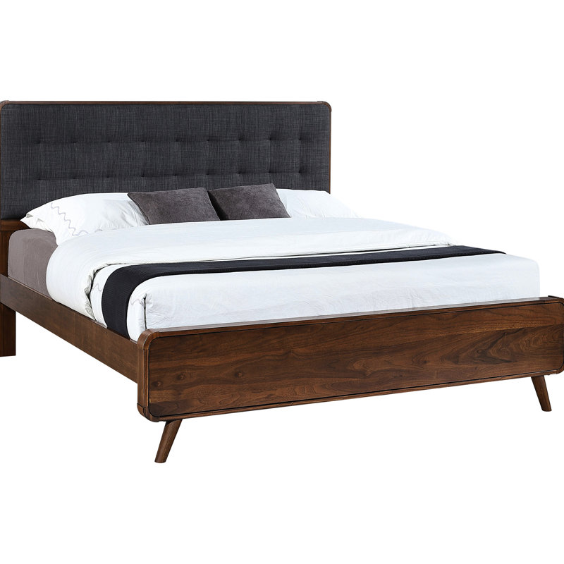 Contemporary Bedroom King Dark Walnut Panel Bed With Elevated Frame And Structured Design, 52.82 Inches High Unit For Bedroom, Featuring Upholstery Clean Modern Look, Product