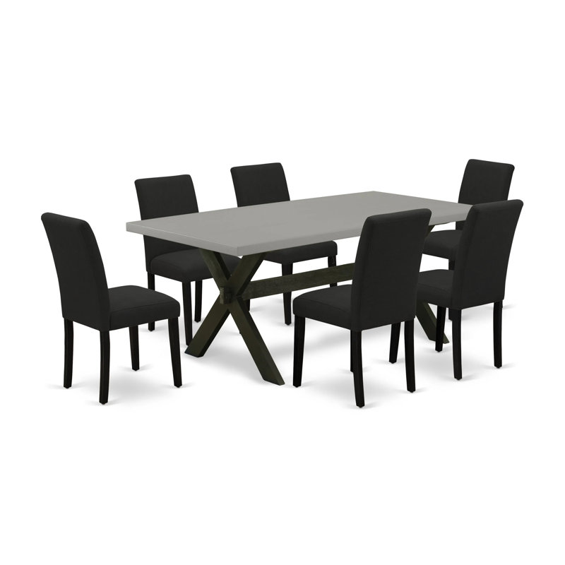 Ensemble de table de salle à manger 7 pièces 7 pièces Modernes, Ciment, Noir, noir, noir, noir, Noir, noir, noir, noir