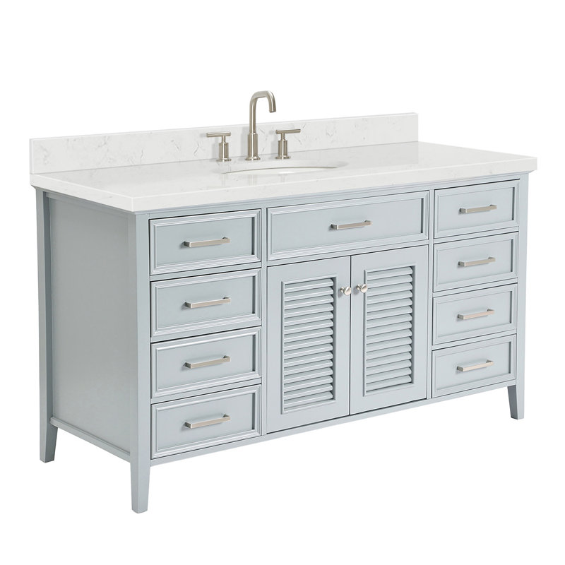 Blazier 60.25 " W Freestanding Standard Free Standing 1 Single Vanity Bathroom Vanity With Carrara Quartz Top, Gray