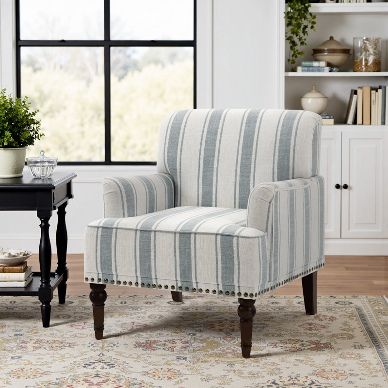 Fauteuil Iliana, Blue Stripe Linen Blend