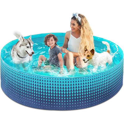 Foldable Dog Kiddie Pool - Hard Plastic Kids Paddling Pool Toddler Baby Swimming Pools For Backyard Collapsible Whelping Box Pet Doggie Cats Wading Pools Bathtub For Puppy Dogs