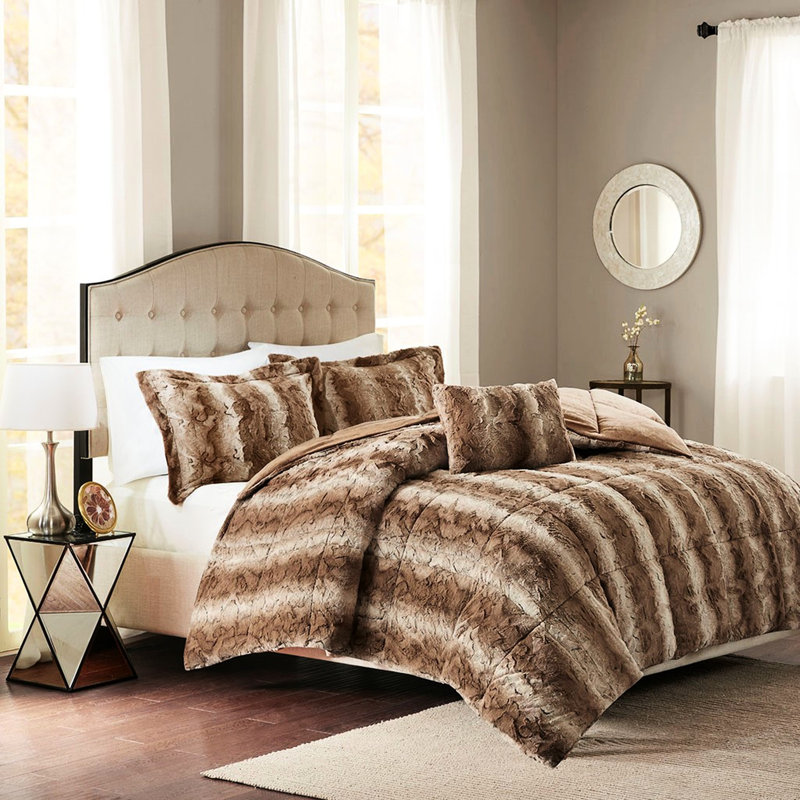 Édredon brun en fausse fourrure très grand, 4 pièces, luxe, chaud, 4 pièces, Édredon très grand et 3 pièces supplémentaires