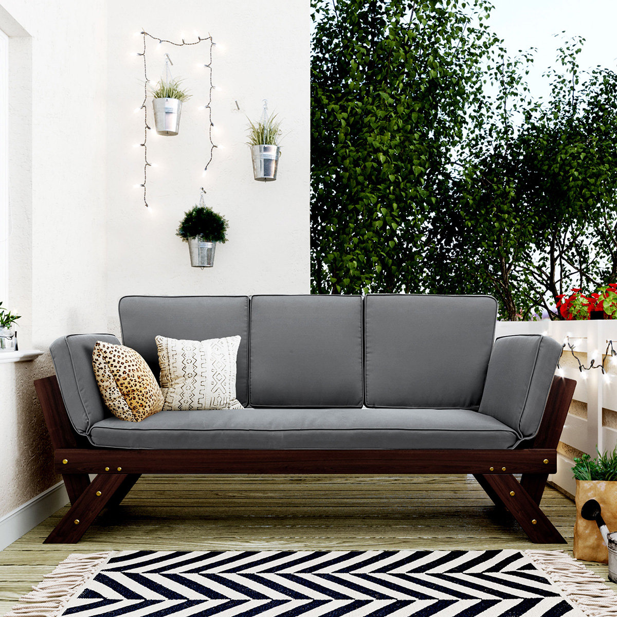Red Barrel Studio® Adjustable Patio Wooden Sofa & Reviews | Wayfair