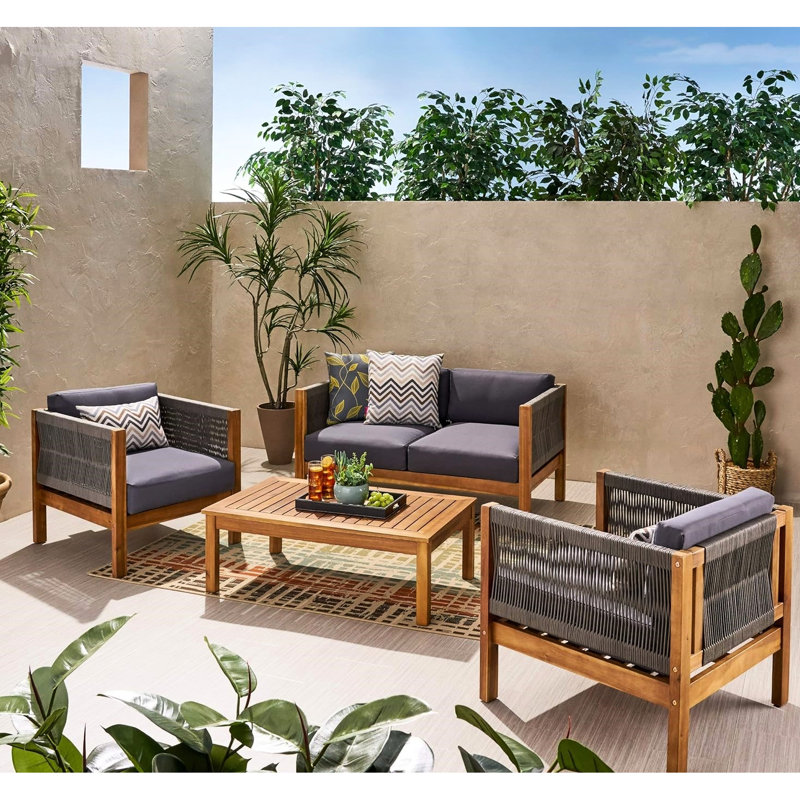 Fauteuil club en bois pour l'extérieur (2 chaises), incorporant un look moderne avec tissage et de l'eau - chaises de 2 sièges élégants