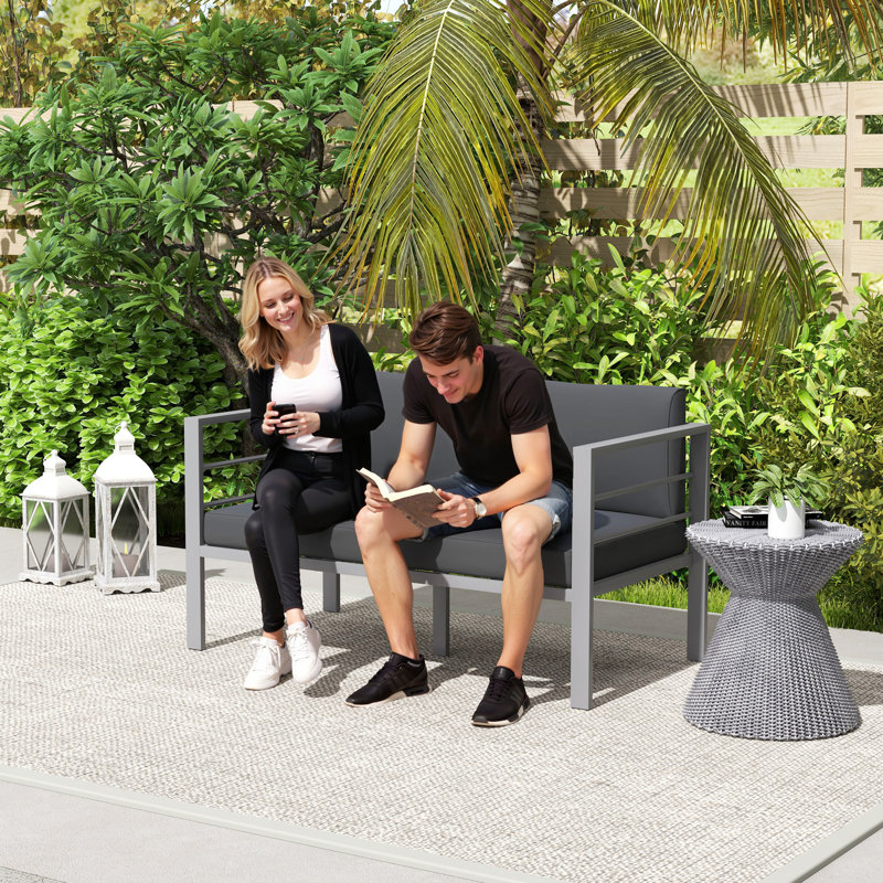 126cm Wide L-Shaped Loveseat,Patio Sofa with Cushions