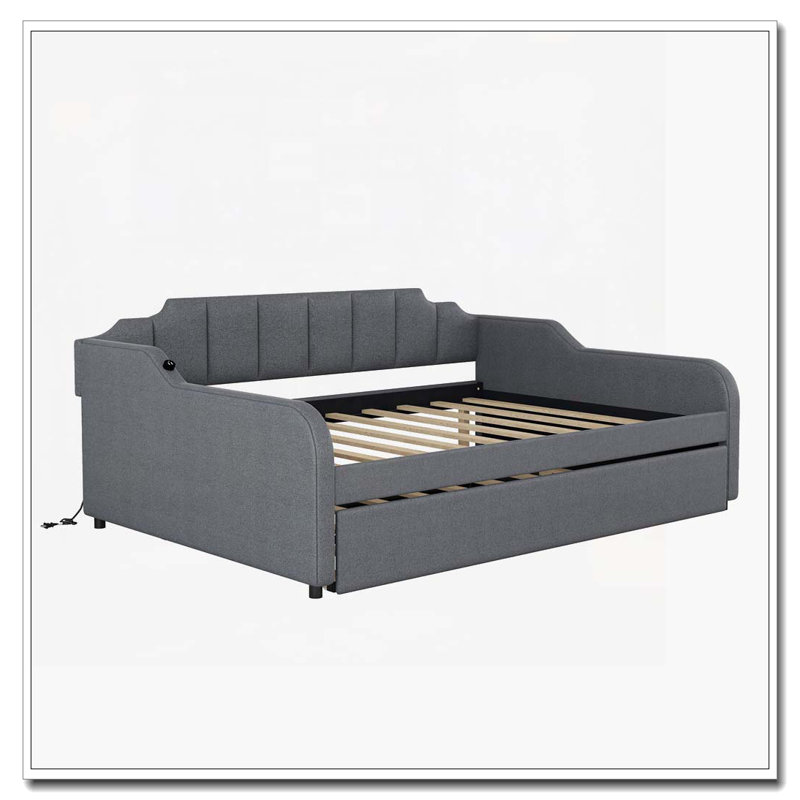 Upholstery Daybed with Trundle and USB Charging Design