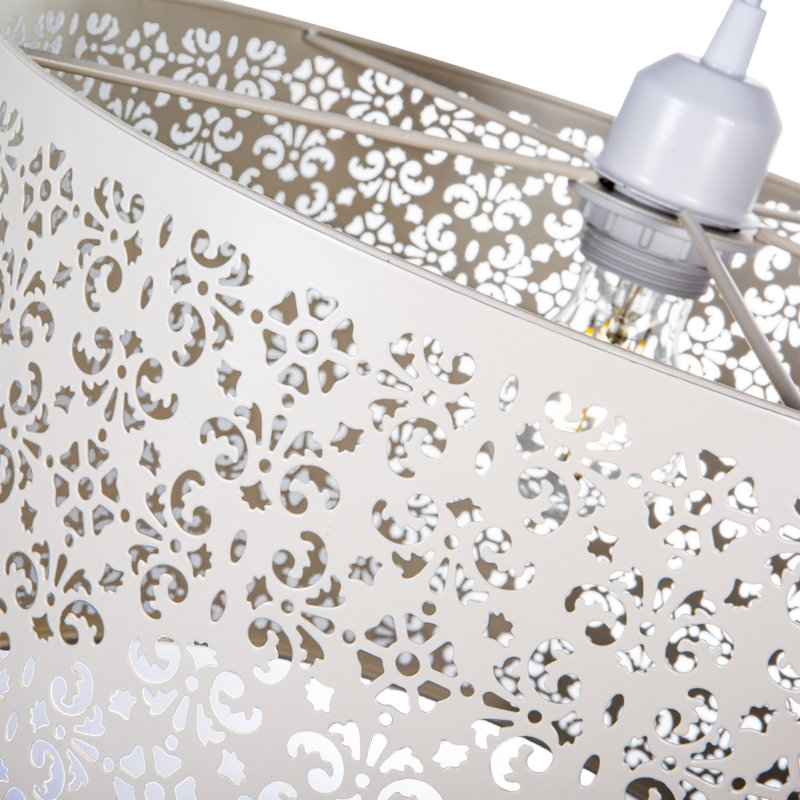 Marrakech Designed Pendant Light Shade with Floral Decoration, Cream, 25cm H x 40cm W x 40cm D