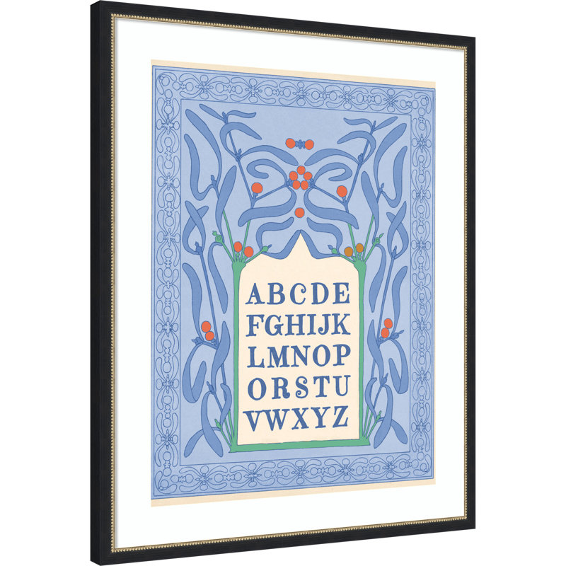 «Blue Floral Alphabet» par Wild Violets, reproduction d'art encadrée sur bois, Noir Belmont