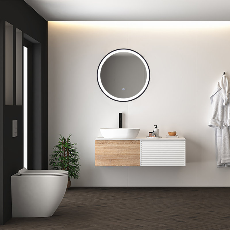 Cusumano Round Lighted Metal Framed Wall Mounted Bathroom Mirror in Black