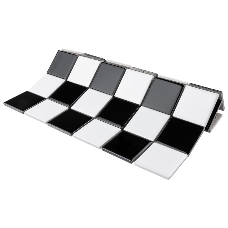 Metro Quad Checkerboard Glossy Blk and White 11-3/4" x 11-3/4" Porcelain Mosaic Floor and Wall Tile, Black/White