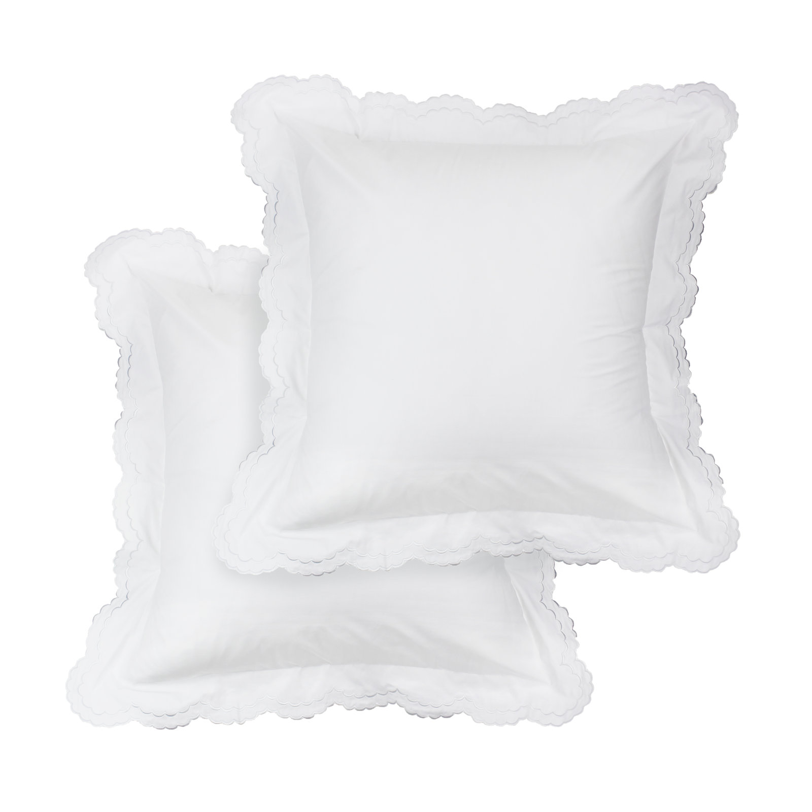 Berrada Double Scalloped 100% Cotton Zip Sham, White