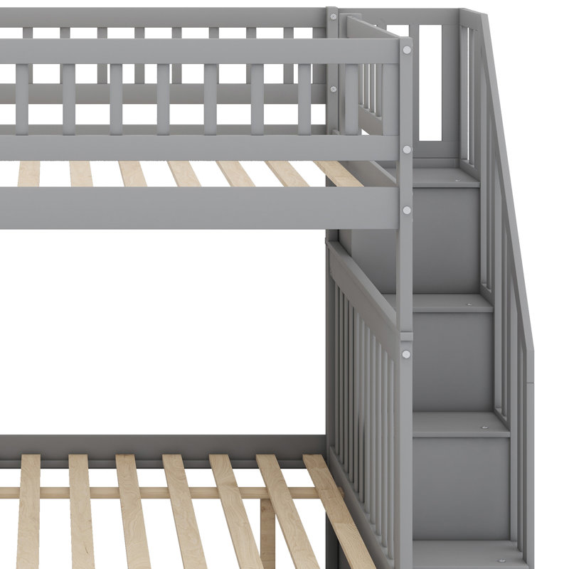 Structure de lit superposé peu encombrante avec rangement intégré et deux tiroirs, Gris