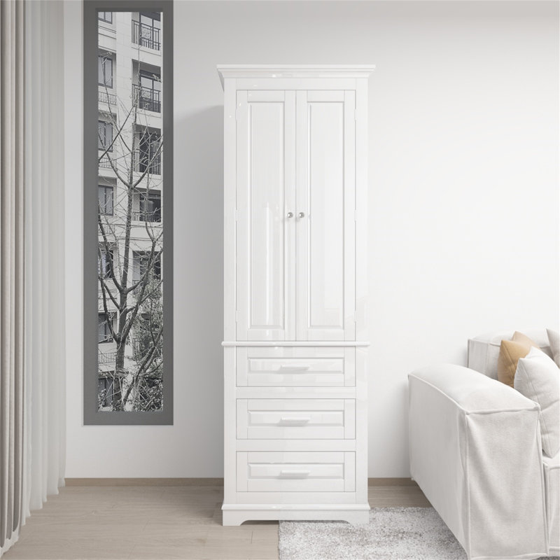 White Tall Storage Cabinet, Ideal For Bathroom,Office With Three Spacious Drawers