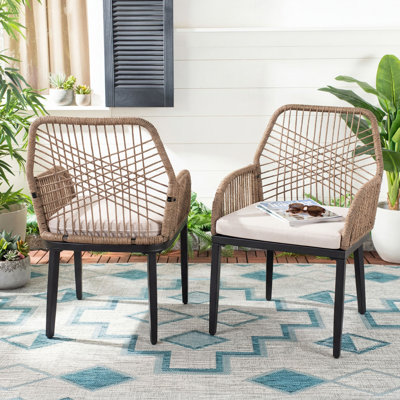 2-piece Patio Dining Chair Set With Zippered Cushions, Twisted Rattan