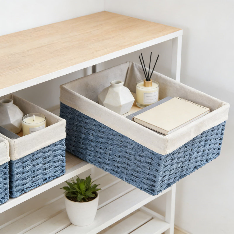 Hand-Woven Wicker Storage Baskets Set Of 3 With Handles, Decorative And Stackable Organizing Bins For Bathroom, Shelves, Closet, And Home Decor