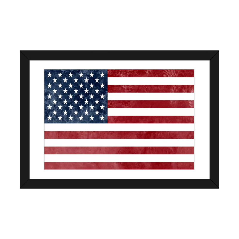 « flags u.s.a. », impression sur toile, H 16 po x l 24 po x P 1 po, Papier beaux-arts encadré noir, Blanc