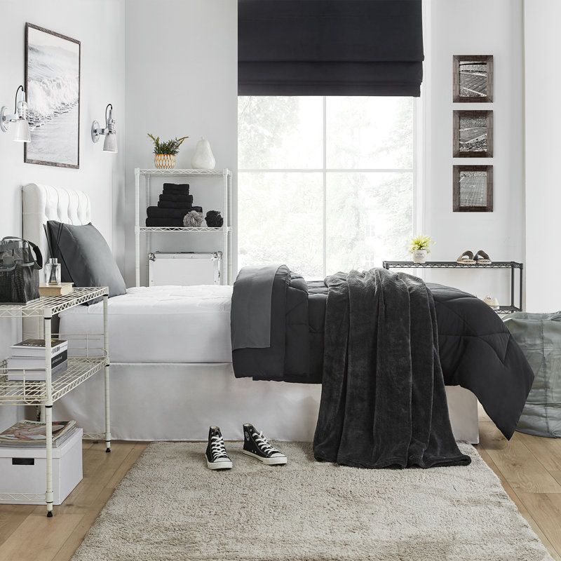 DormCo  8 Piece Freshman College Dorm Bedding Package, Black