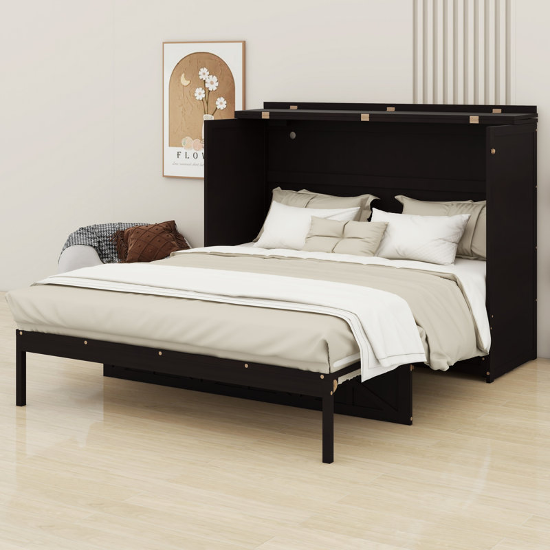 Lit escamotable pratique avec tiroir et port USB, Grand lit, Espresso