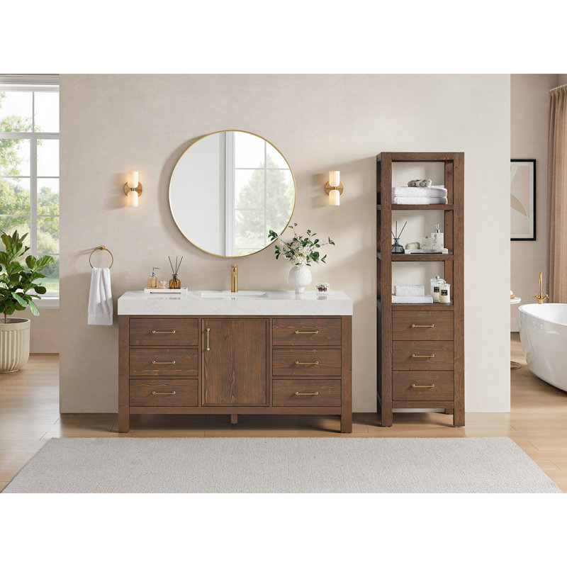 Ensemble de meuble-lavabo simple 48 po Barney, Blanc, Fir Wood Black, Doré