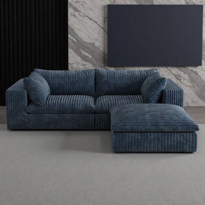 Boneless 78.8" L-Shaped Cloud Sectional Sofa Plush Corduroy Modular Sofa with Feather Cushions, Deep Seating & No Assembly, DIY 3-Seater for Small Spaces