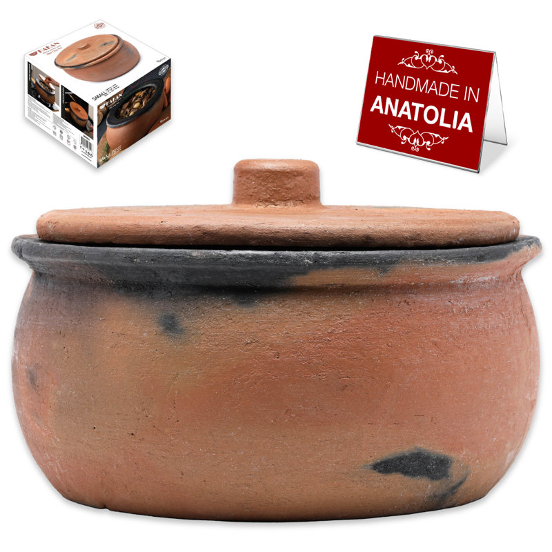 Pot en terre cuite Hakan Efes avec couvercle, terre cuite non émaillée, 6 pte