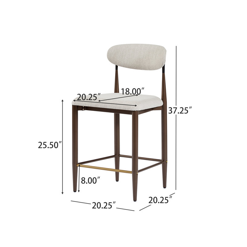 Sloane Modern Upholstered Iron Counter Stools With Open Back And Gold Accents, Beige/Gold/Beige/Polyester