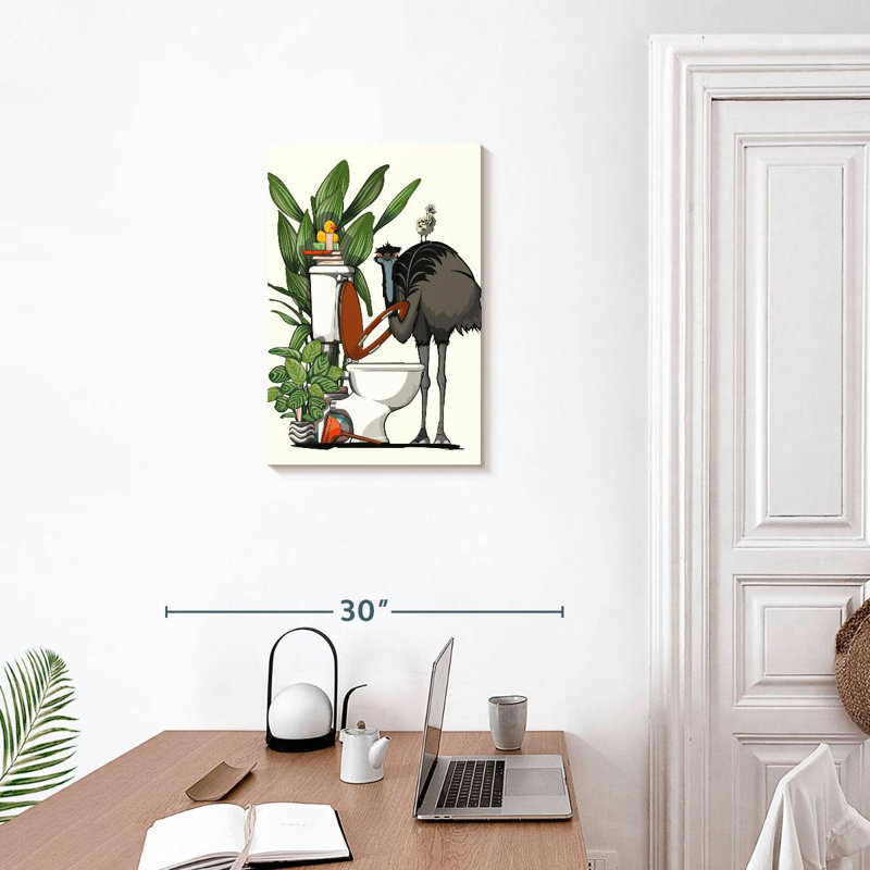 Ketti Emu Using The Toilet, 24" H x 16" W