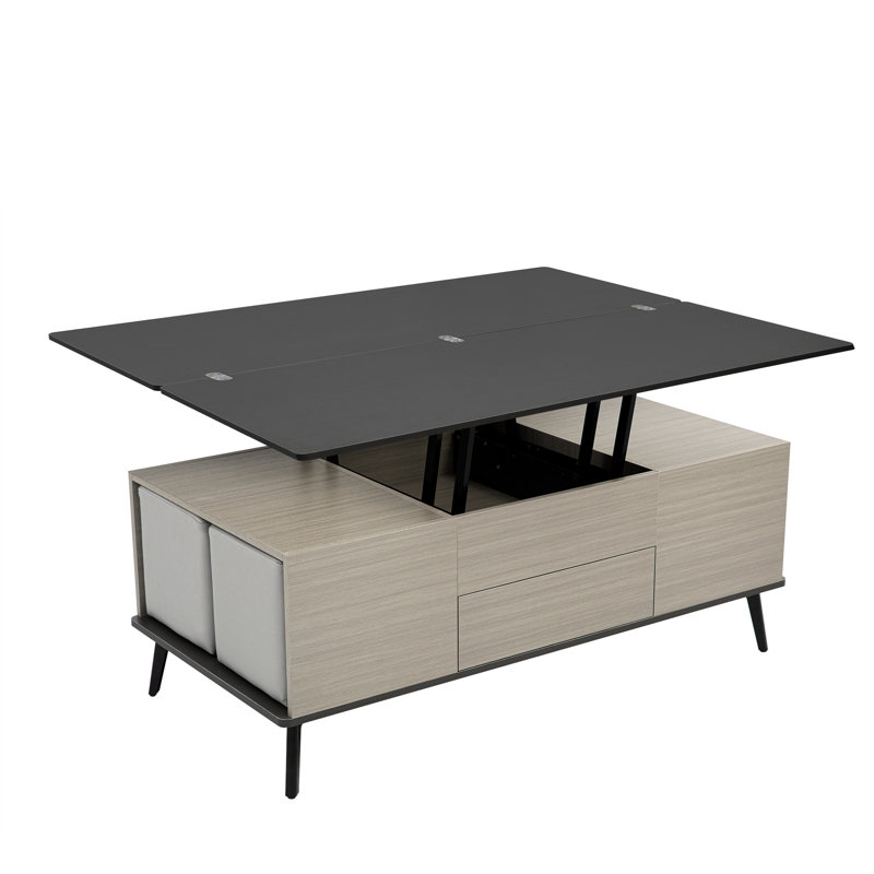 5 Pieces Lift Top Coffee Table Set With Storage Convertible Dining Table With Ottomans