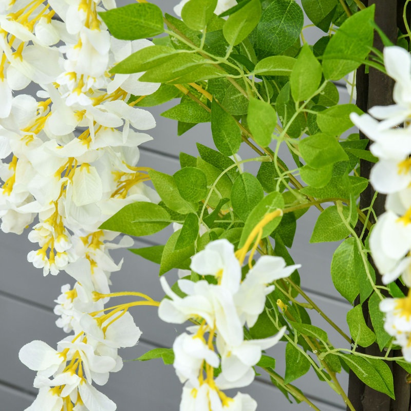 HOMCOM Artificial Plant White Wisteria Tree Faux Plant for Indoor Decor