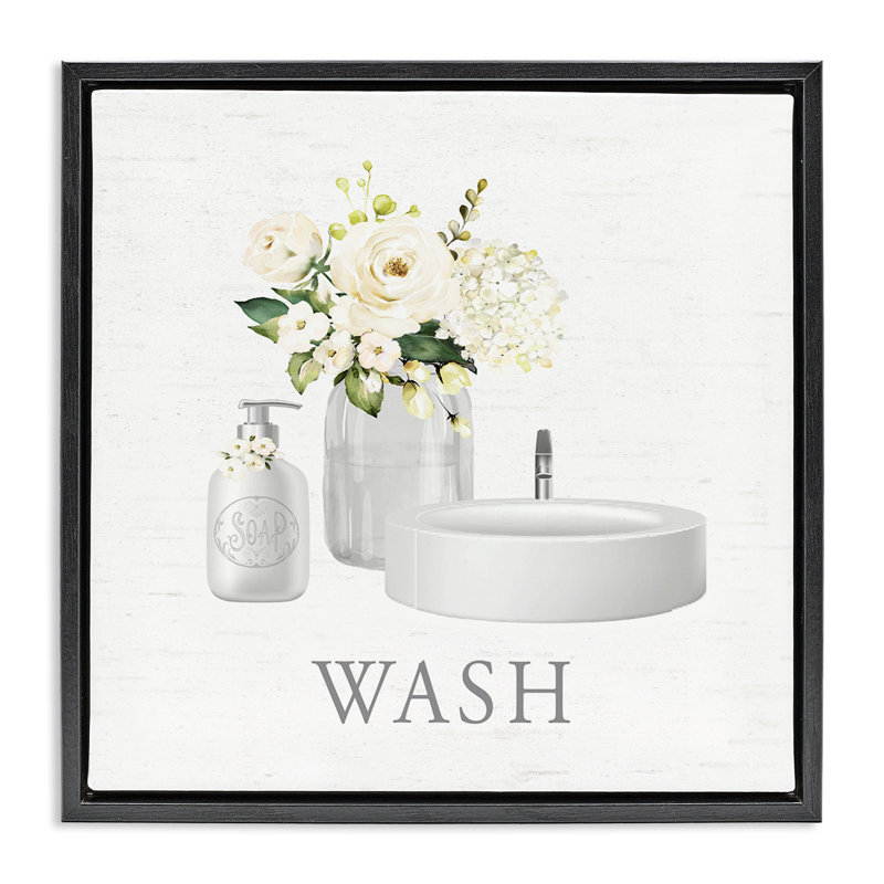 «Wash Hands», art mural encadré flottant, Cadre flottant noir de jais, H 18 po x l 18 po