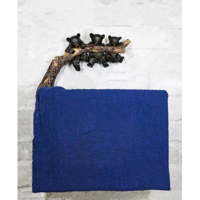 Rustic Western Black Bear Cubs Hanging On Tree Branch Hand Towel Holder Bar