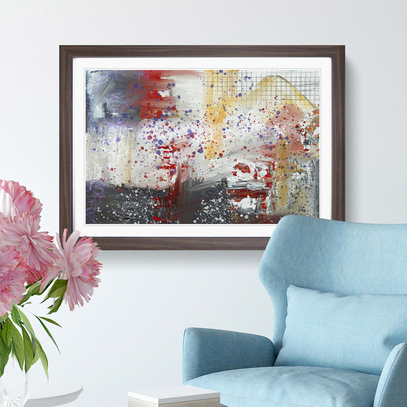 Abstract Art Painting Vol.91 by S.Johnson - Picture Frame Painting Print, 36cm H x 48cm W x 2cm D, Walnut Framed