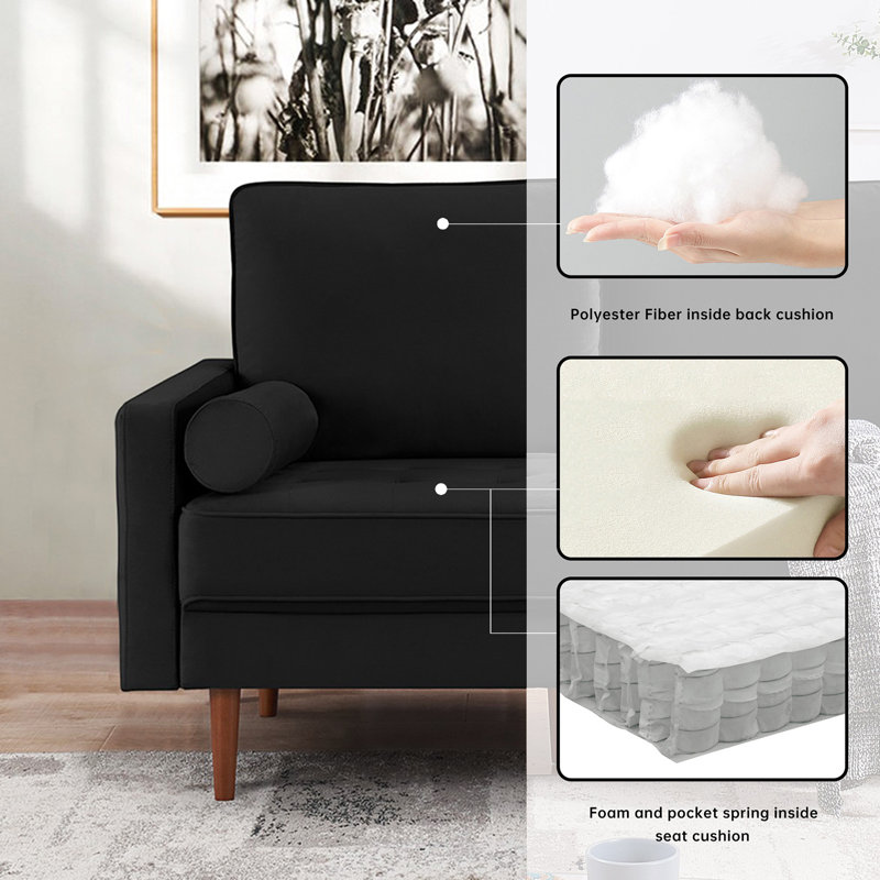 Velvet Lounge Sofa Seats 3, Highly Resilient And Comfortable Design, Comes With 2 Pillows, Suitable For A Variety Of Home Spaces