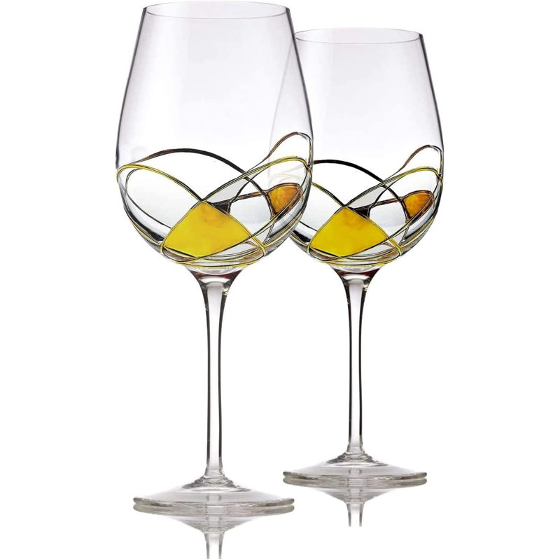 Ensemble de 2 verres à vin peints à la main - 12 oz - (doré)
