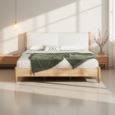 Base de lit en bois naturel avec tête de lit tapissier Cozy