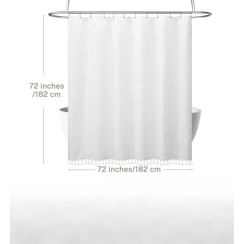 Rideau de douche blanc en tissu Boho, Blanc / chevron