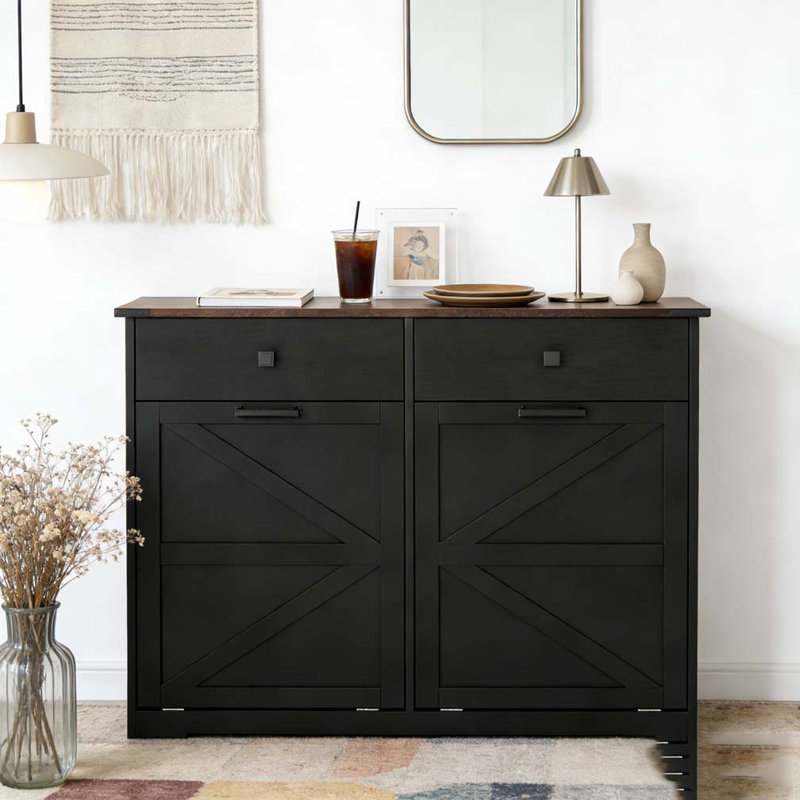 Armoire de tri de lessive, poubelle basculante, Noir