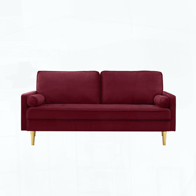 Minimalist Velvet Sofa with Gold Metal Legs – 65-Inch