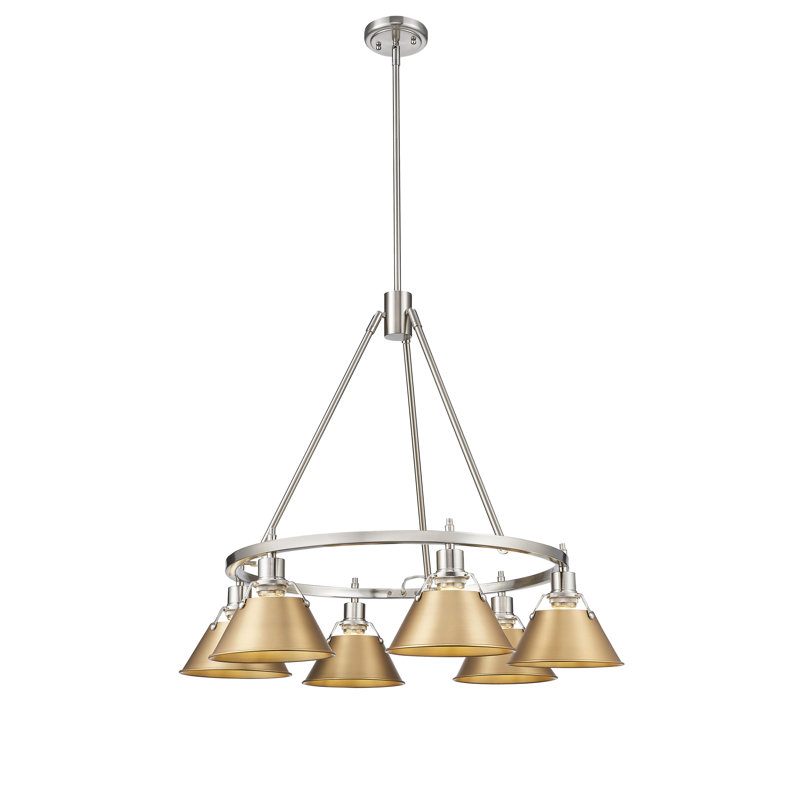 Felda 6 - Light Steel Dimmable Cone Chandelier, Pewter, Brushed Champagne Bronze