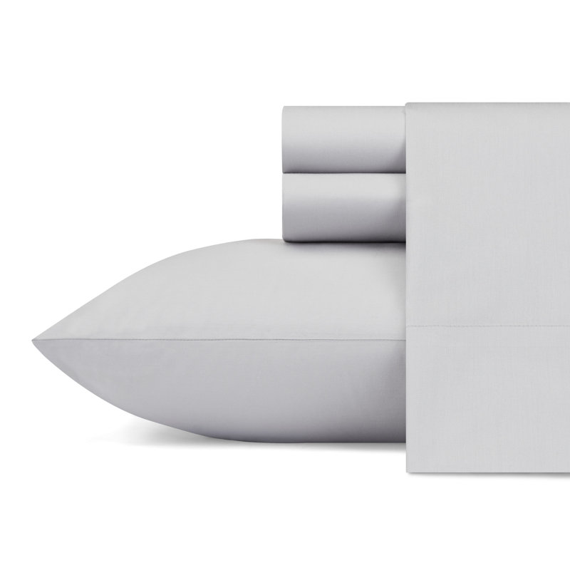Ensemble de draps en percale de coton 200 fils Bradford, Ensemble de draps pour grand lit avec 2 taies d'or, Gris clair uni