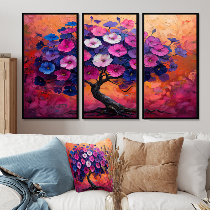 «Rose White Vibrant Morning Glory Tree II», ensemble de reproductions d'art mural, Toile avec cadre flottant noir