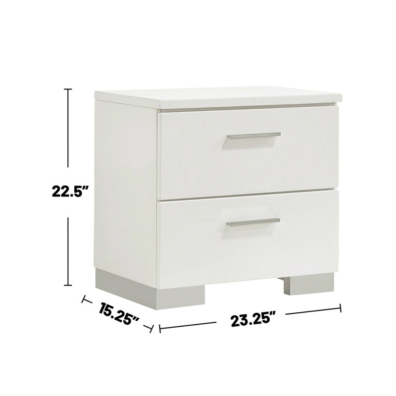 2 table de chevet avec surface blanche brillante - rangement spacieux à l'intérieur des tiroirs doublés de feutre, glissières en métal lisse, solution essentielle pour la chambre à coucher, tendance