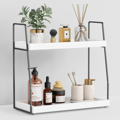 Organisateur de comptoir de salle de bain à 2 niveaux, organisateur de bar à café blanc et gris pour comptoir, blanc et or